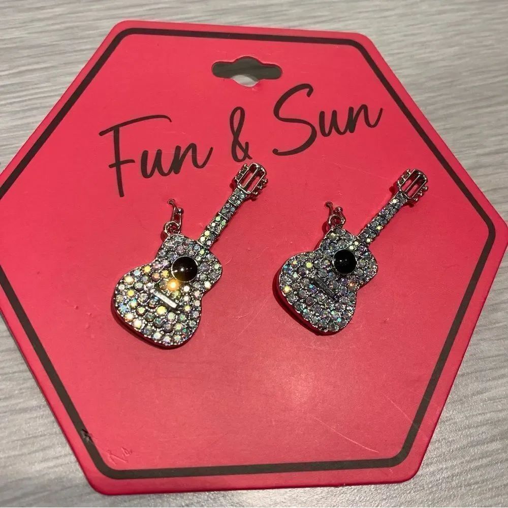 Fun & Sun Guitar Earrings with Rhinestones